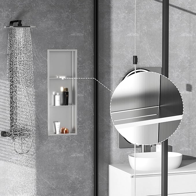 Stainless Steel Shower Niche 12" X 36", Bathroom Wall Niche Three-Tier, No Tile Needed Recessed Shower Shelf for Bathroom Storage, Brushed Nickel