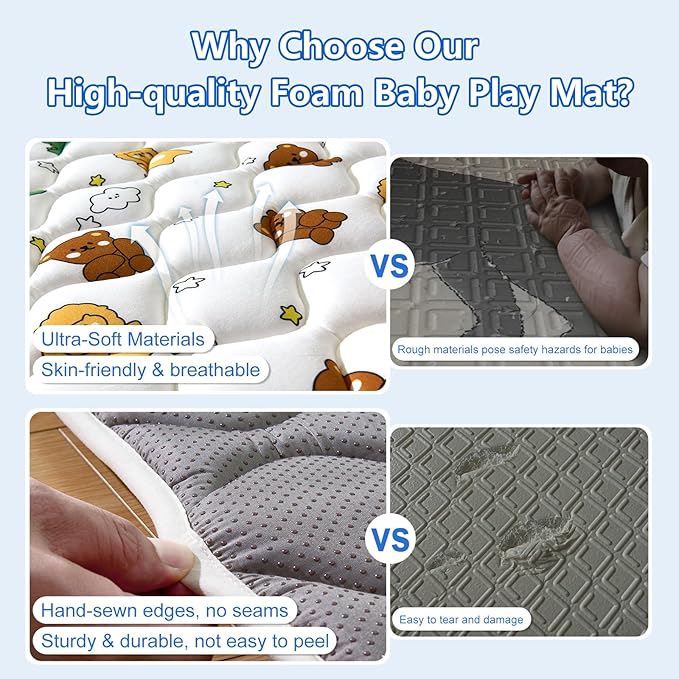 Lilyvibebearhappy Premium Foam Baby Play Mat 47" X 47", Thicken One-Piece Crawling Mat, Non-Slip Cushioned Baby Playmats for Infants, Babies, Toddlers - Machine Washable for Easy Care