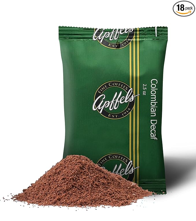 Apffels Colombian Decaf – Ground, Medium Roast, 100% Arabica Coffee (18 pack – 2.5 oz Each)