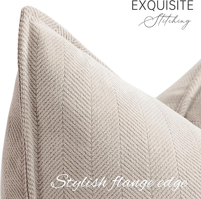 ZWJD Beige Pillow Covers 20x20 Set of 2 Chenille Throw Pillow Covers with Elegant Design Soft and Luxurious Decorative Throw Pillows for Couch, Bed, and Home Decor