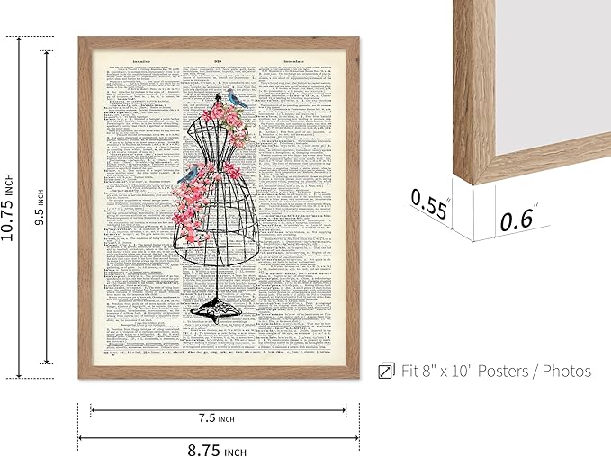 Poster Master Mannequin Print - Fashion Poster - Dictionary Art - Floral Gift for Men, Women & Dressmaker - Sewing & Flower Art - Chic Wall Decor for Living Room, Dorm or Office - 8x10 Beige Framed