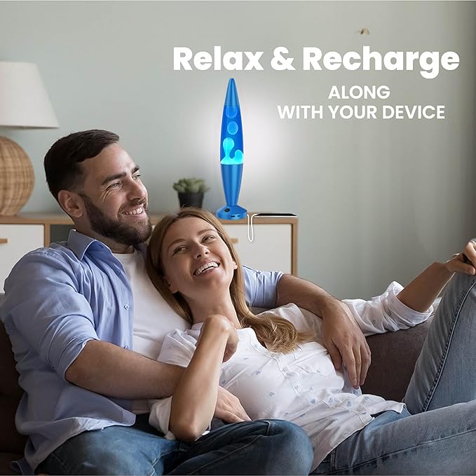 JAMBO Beautiful Liquid Lamp with USB Ports,16" Motion Light with Blue Liquid White Wax, Relaxing Nightlight, Mood Light for Bedroom, Living Room, Office - Adults, Teens, Kids