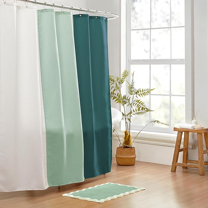 MONDAY MOOSE Bath Mat with Scalloped Wavy Ripple Design, Microfiber Absorbent Non Slip Tufted Rug for Floor, Shower or Kitchen (16x24 inch, Sage)