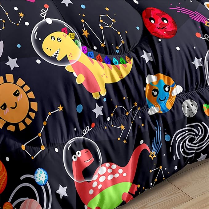 Dinosaur Bedding Set for Boys - 2Pcs Lovely Black Dinosaur Bedding Set for Bedroom Twin Size Cute Animal Patterns Kids Room Decor, 1 Quilt 1PillowCase