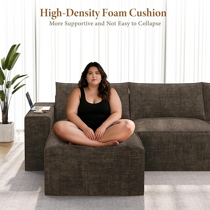 Vesgantti 143.7" Oversized Boneless Modular Couch, Modern 6 Seater Sectional Sofa with Ottoman & Deep Seat, Convertible Chenille Cloud Couches for Living Room, No Assembly Required, Dark Brown