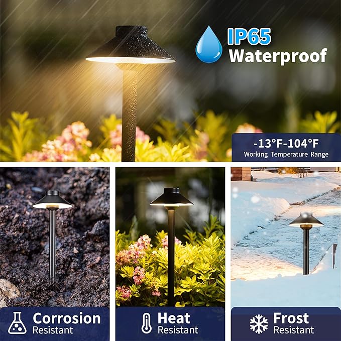 Low Voltage Landscape Lighting Brass, Warm & Neutral White Adjustable 12v Pathway Lights Waterproof, Black Path Light for Outdoor Exterior Area Patio House with 3W 270LM G4 Bulb (6 Pack)