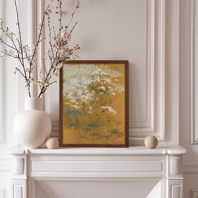 Poster Master Vintage Wild Flowers Poster - Retro Tonal Botanical Painting Print - Abstract Art - Floral Art - Farmhouse Art - Aesthetic Flower Shop or Living Room Wall Decor, 11x14 Brown Framed