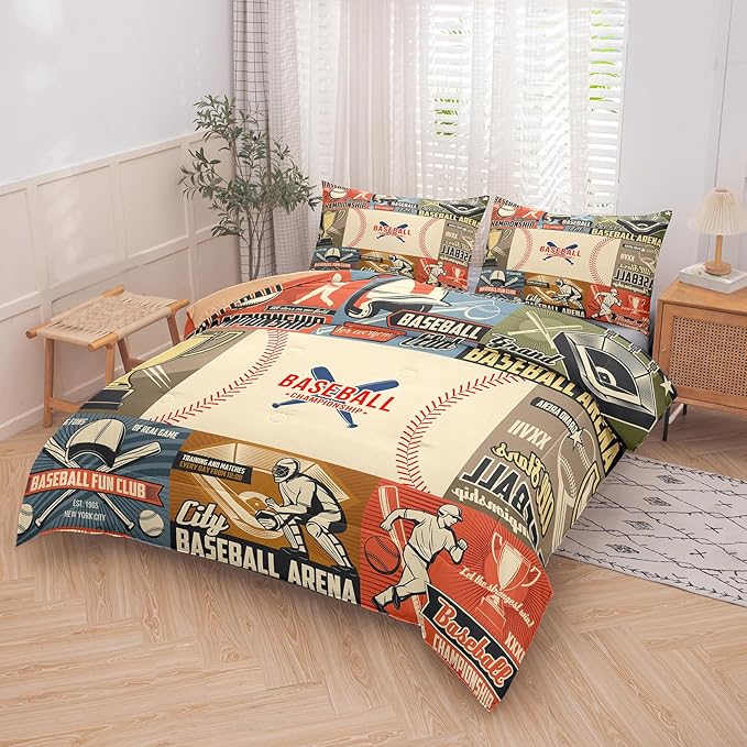 Tailor Shop Baseball Comforter Sets Twin Size,Boys Baseball Bedding Sets for Boys,Sports Bedding with 1 Pillowcase……