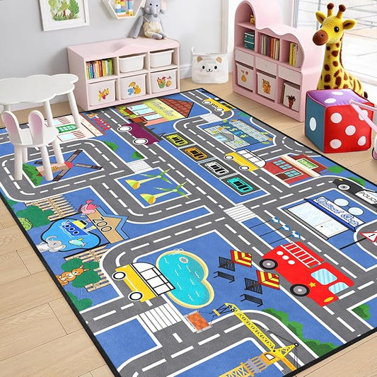 Car Rugs for Kids Toy - Car Track Carpet for Boys Road Rug for Bedroom Road Map Carpet for Kids Toy Play Mat Farm, 4. 5x6 Feet