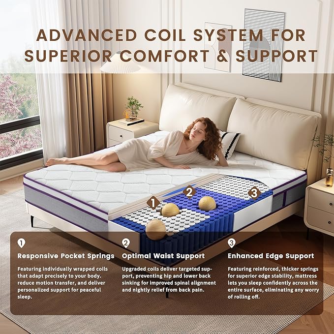 Full Mattress, 12 Inch Medium Firm Hybrid Mattresses with Gel Memory Foam and Pocket Springs, Pressure Relief & Firm Support, Full Bed Mattresses in a Box, Motion Isolation, Edge Support