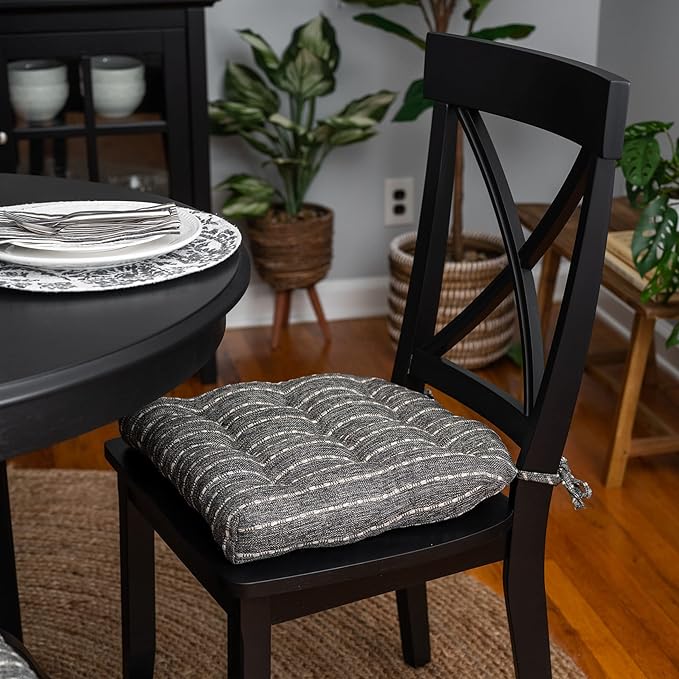 Barnett Home Decor Avante Charcoal Dining Chair Cushions - 16.5 x 18 Size Medium Chair Pad - Latex Foam Fill - Reversible - Made in USA (Dark Gray - Black Stripe)