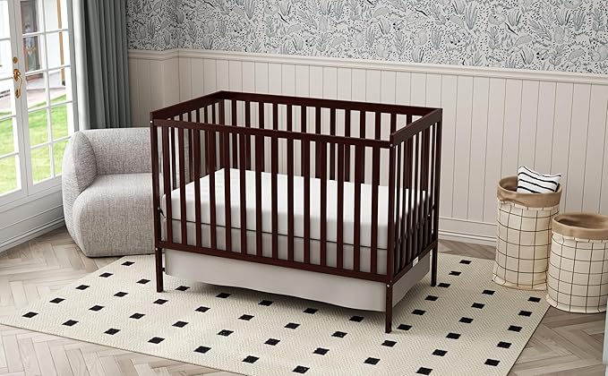 Baby Crib 5-in-1 Convertible, Wooden Nursery Cribs Converts to Toddler Bed, Daybed and Full Size Bed, 3 Adjustable Base, Non-Toxic Finish (Espresso)