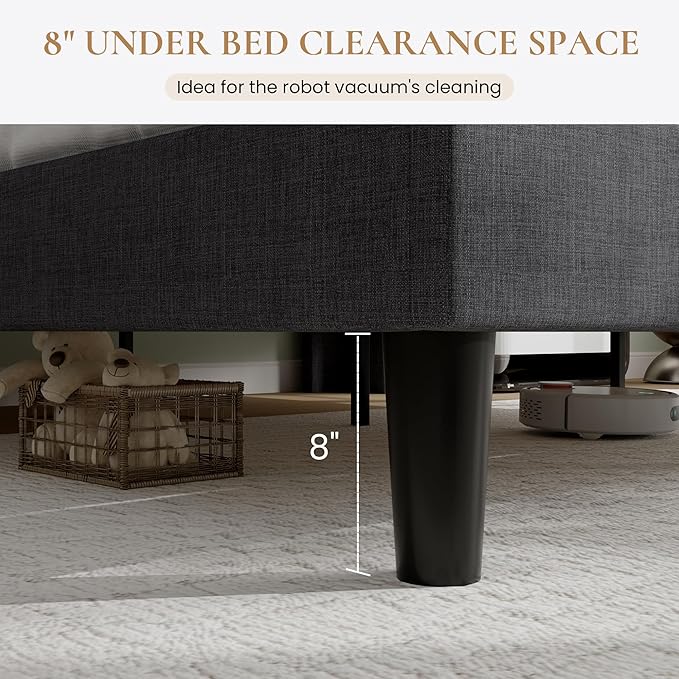 SHA CERLIN King Size Platform Bed Frame with Charging Station, Velvet Wingback Headboard with Storage Shelf, Wooden Slats Support, Ample Under-Bed Space, No Box Spring Needed, Easy Assembly, Dark Grey