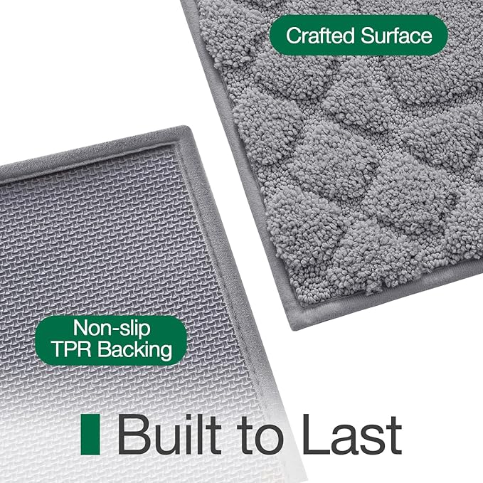 LUMI Bathroom Rugs, Ultra Soft Absorbent Bath Mat for Shower, Non Slip Washable Bath Rugs with Rubber Backing, Microfiber Plush Quick Dry Floor Mat for Bathtub, Floor, Grey, 24x36