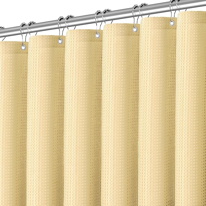 78 inch Shower Curtain Cream Beige Waffle Textured, 256GSM Heavy Duty Weighted Fabric Shower Curtains, Hotel Quality Luxury Polyester Water Repellent Bathroom Curtain with 12 Hooks