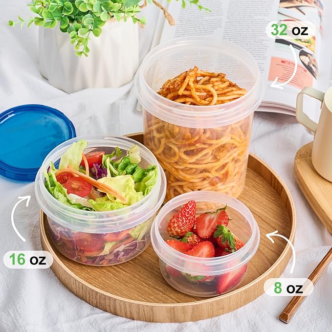 Qeirudu 10 Pack 16oz Freezer Storage Containers with Screw Lids, Leakproof Meal Prep Containers, Small Plastic Food Storage Containers for Soup, Fruits, Leftovers, Salads, Oats