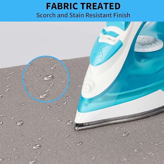 BNDX Heavy Duty Ironing Board Cover - Silicone Coating Scorch Resistant Padding,Extra Thick Padded 4 Layers, 2" Elastic Edge, 2 Click Buckles for Smooth Iron, Cinder 15x54