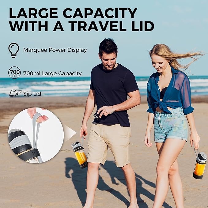 Portable Blender, Anti-Jamming 300 Watt for Shakes and Smoothies, 24oz Travel Blender USB Rechargeable, BPA Free Sporty bottle with a Travel Lid. (Black Base Grey Lid) (White Base Green Lid)