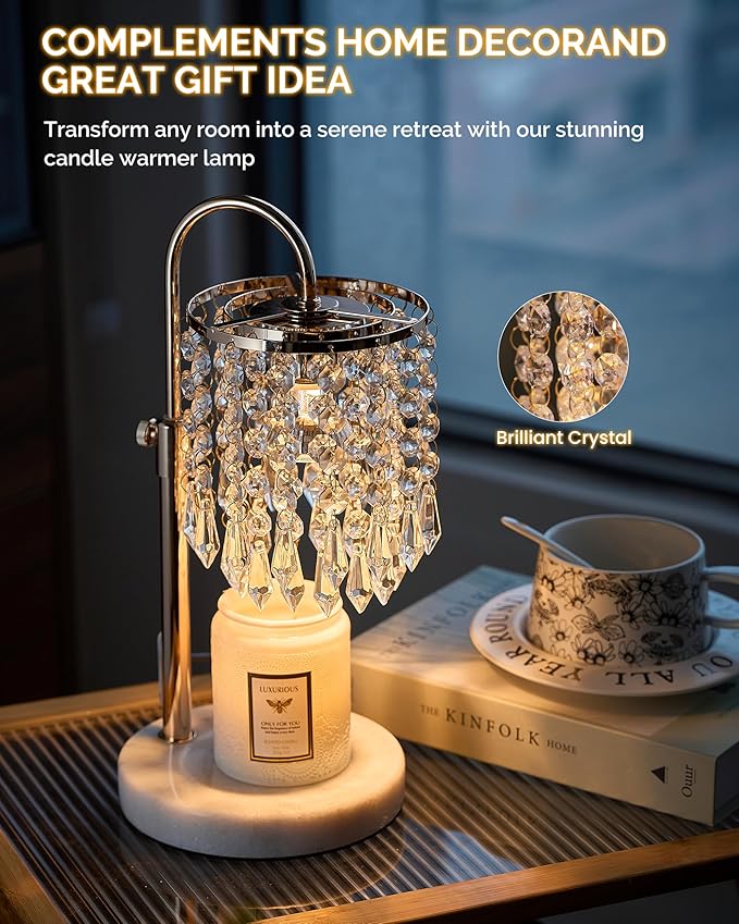 Candle Lamp Warmer with RGB Mode for Adjustable Height, Candle Warmer Lamp with Marble Base for Adjustable Height, Crystal Candle Warmer Lamp for Jar Candles, House Warming Decor Gifts, French Gold
