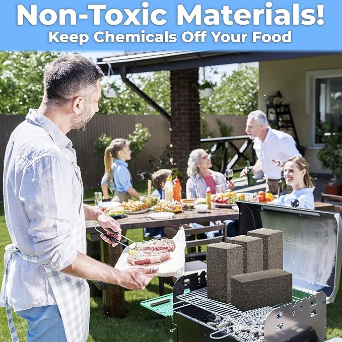 Non Toxic Restaurant Grade Grill Cleaning Brick 2 Pk. Reusable, Non Scratch Pumice Stone Bricks for Smoker, Flat Top Grill, BBQ Grates, Flattops and Cast Iron. Best Griddle Cleaner Tool Block.