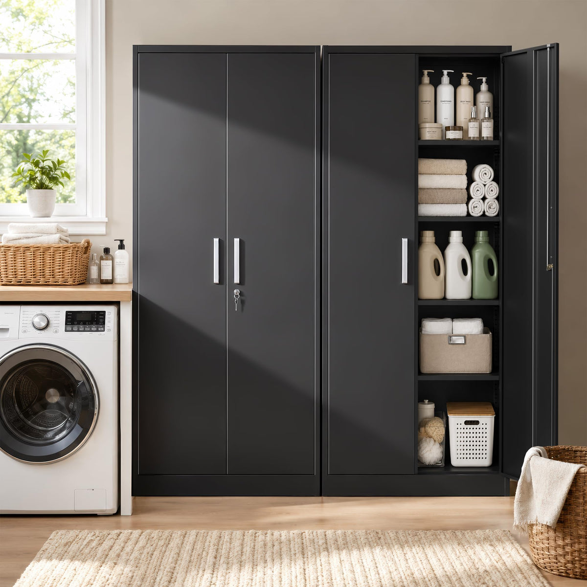 Tivostaral 71” Metal Kitchen Pantry Storage Cabinet with Adjustable Shelves