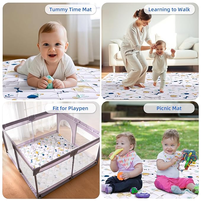 Lilyvibebearhappy Premium Foam Baby Play Mat 50" X 50", Thicken One-Piece Crawling Mat, Non-Slip Cushioned Activity PlayMats for Infants, Babies, Toddlers, Play & Tummy Time