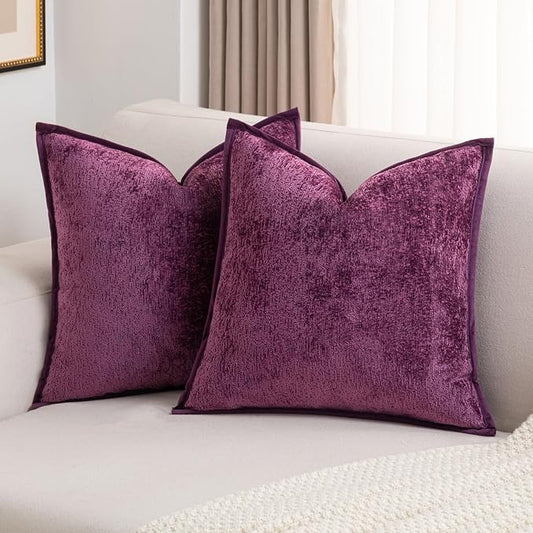 FUTEI Purple Chenille Throw Pillow Covers 22x22 Inch Set of 2,Soft Cozy Bound Edge Design Cushion Case,Home Decor for Couch Bed Living Room