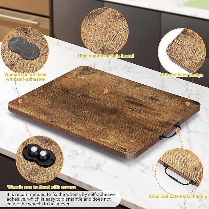 360° Rotatable Sliding Tray for Kitchen Appliances, Wooden Sliding Tray for Coffee Maker, Coffee Pot Slides for Countertop Installation, Easy to Slide (Brown, Small)