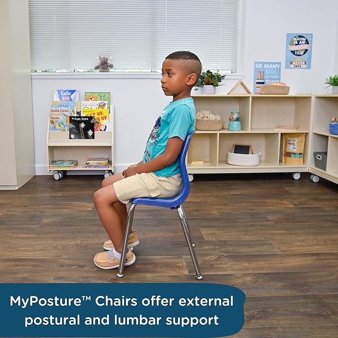 Children’s Factory MyPosture Plus 8" Chair, Blue with Chrome Legs, 2 Pack, Stackable Ergonomic Seating Solution for Classrooms and Homeschools