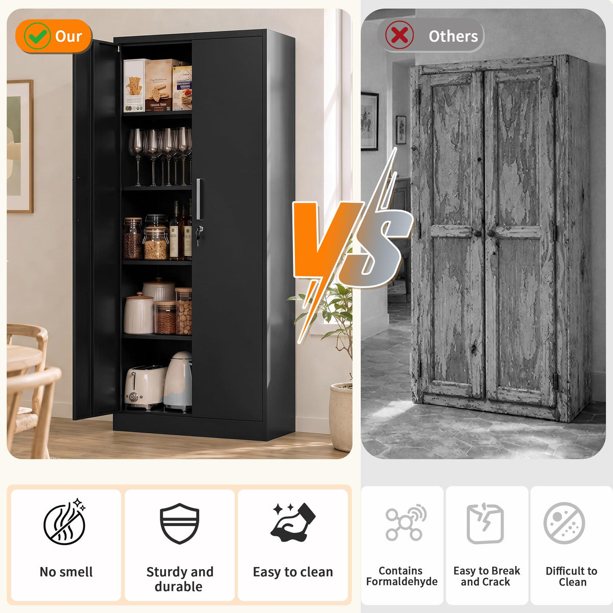 Tivostaral 71” Metal Kitchen Pantry Storage Cabinet with Adjustable Shelves