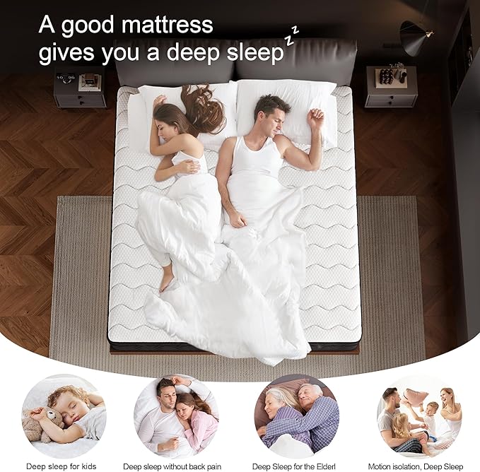 Queen Mattress, 10-in Deluxe Hybrid Mattresses, Memory Foam Mattress in a Box, Individual Pocket Spring-Motion Isolation-Medium Firm-Extra Edge Support, CertiPUR-US, 365 Nights Trial