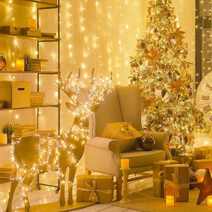 JMEXSUSS Connectable Warm White Christmas Lights Indoor Outdoor, 91.5ft 250 LED Christmas String Lights, 8 Modes Twinkle Fairy String Light Plug in for Tree Party Decoration