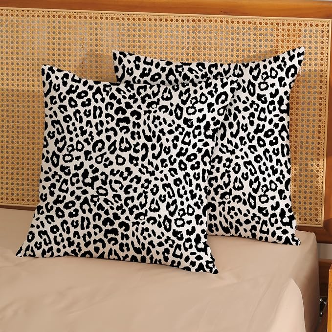 Leopard Print Pillow Covers 18x18 Pack of 2 Black Animal Pattern Cheetah Decorative Throw Pillow Cover Outdoor Decor Boho Abstract Modern Pillowcase Farmhouse Linen Cushion Case for Home Couch