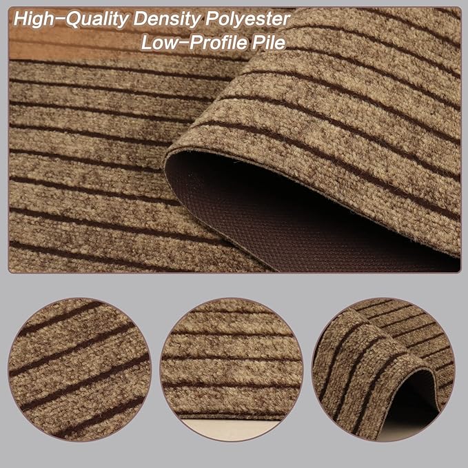 4' x 43' Runner Rugs with Rubber Backing, Indoor Outdoor Utility Carpet Runner Rugs, Stripe Brown, Can Be Used as Aisle for The RV and Boat, Laundry Room and Balcony