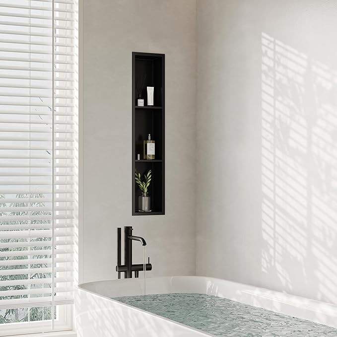 Stainless Steel Shower Niche 8" X 36", No Tile Needed Wall Niche Three-Tier, Recessed Shower Shelf for Bathroom Storage, Matte Black