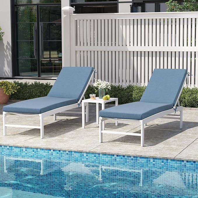 Crestlive Products Sunbrella Chaise Lounge Cushions Set of 2, Outdoor Cushions for Patio Furniture, Waterproof Lounge Chair Cushions for Pool, Deck, Lawn, 72''L x 21''W, Denim Blue