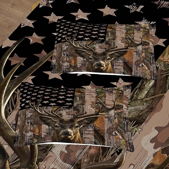 Tailor Shop Deer Comforter Sets King Size,American Flag Camo Bedding Sets for Boys Kids Teens Hunting Comforter Sets Woodland Moose Wildlife Forest Bed Set, with 1 Comforter 2 Pillowcase……