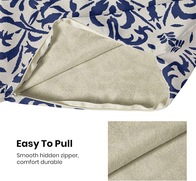 Navy Blue Boho Pillow Covers 18x18 Set of 2, Bohemian Ethnic Carpet Pattern Design Decorative Throw Pillows Linen Blue Print Farmhouse Cushion Pillow Covers for Sofa Couch Outdoor Decor