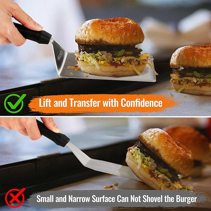 HULISEN Stainless Steel Spatula 2 pcs, 6 x 5 Inch Large Metal Spatula with Cutting Edges, Griddle Spatula for Smashed Burger, Essential Flat Top Grill Accessories, Grill Spatula for Outdoor Grill