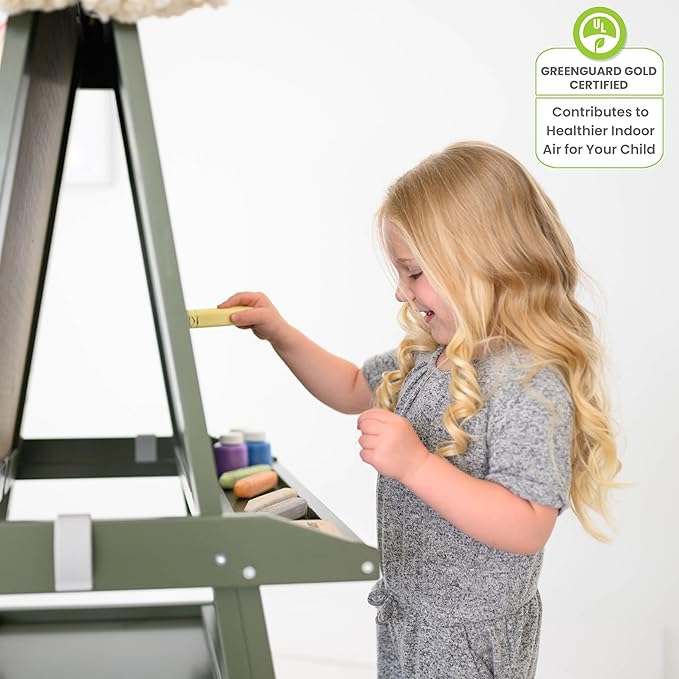 Little Partners Deluxe Learn 'N Play Toddler Easel for Kids, Two-Sided Art Center with Chalkboard, Magnetic Dry Erase Whiteboard, Paper Feed, Storage Bins, Paint Containers (Olive Green)