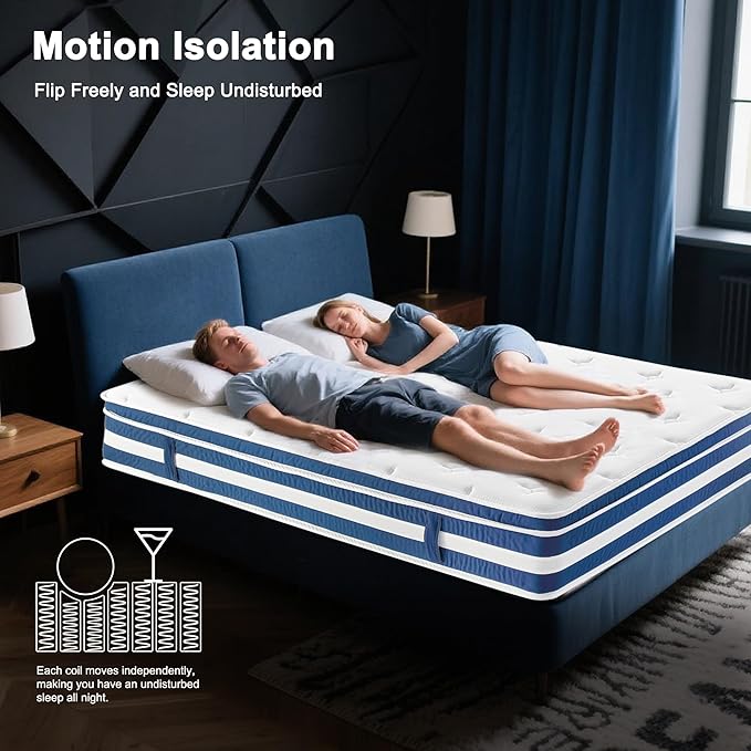 King Size Mattress, 10 Inch Memory Foam Hybrid King Size Mattress in a Box with Gel Memory Foam & Zoned Pocket Coils, Pressure Relief, Motion Isolation, Soft & Breathable Non-Fiberglass, Edge Support