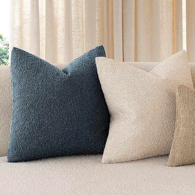 Foindtower Pack of 2, Decorative Textured Boucle Throw Pillow Covers Accent Solid Pillow Cases Cozy Soft Couch Cushion Case for Chair Sofa Bedroom Living Room Home Decor 22x22 Inch Dark Blue