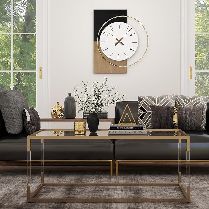 19x16 Inch Modern Silent Wall Clock Battery Operated, Wooden Farmhouse Decorative Clocks for Living Room, Bedroom, Kitchen, Office & Hallway – Non-Ticking Quiet Design