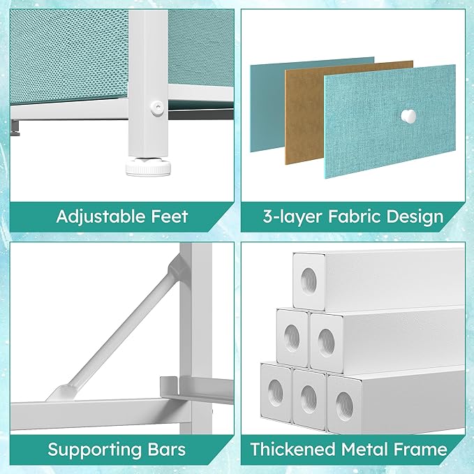 Dresser for Bedroom with 12 Drawers Tall Dressers for Bedroom Fabric Dressers & Chest of Drawers with Sturdy Metal Frame, Wood Top, for Woman, Closet, 40.6" W x 11.8" D x 44.5" H (Turquoise)