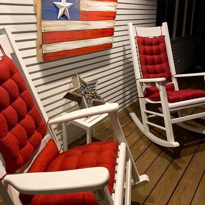 Rave Ruby Red Porch Rocker Cushions - Extra-Large - Indoor-Outdoor: Fade Resistant, Weatherproof - Latex Foam Filled Rocking Chair Seat Cushion & Backrest Pad Set - Solid Color