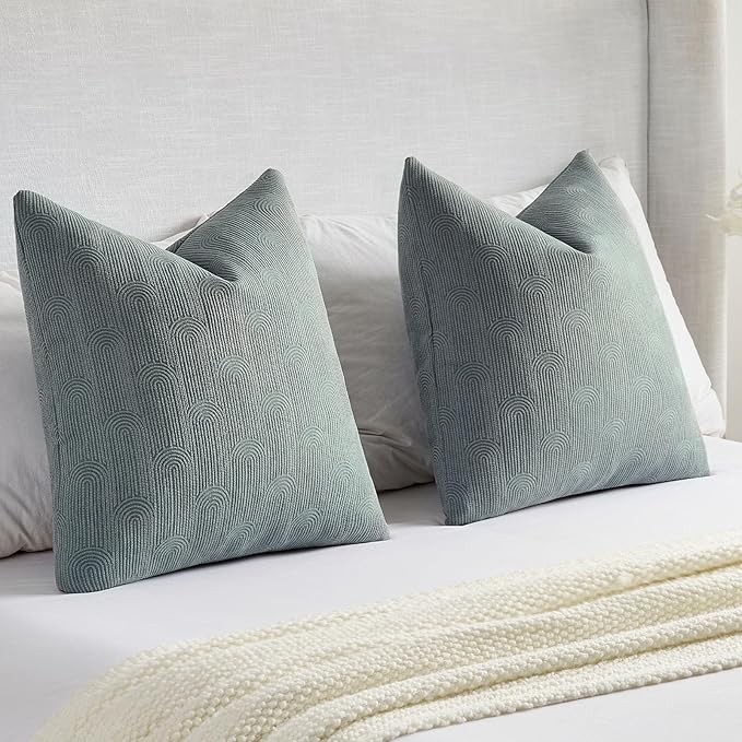 FUTEI Dark Grey Chenille Decorative Throw Pillow Covers 26x26 Inch Set of 2,Soft Cozy Striped Geometric Patterns Euro Pillow Sham,Modern Home Decor for Couch Bed Living Room