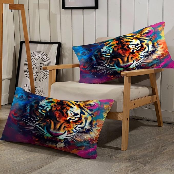 Tiger Comforter Set King for Kids Boys Tie Dye 3D Animal Print Bedding Comforter Cover Wildlife Tiger Theme Bedding Set Microfiber 3 Pcs with 1 Comforter and 2 Pillowcases