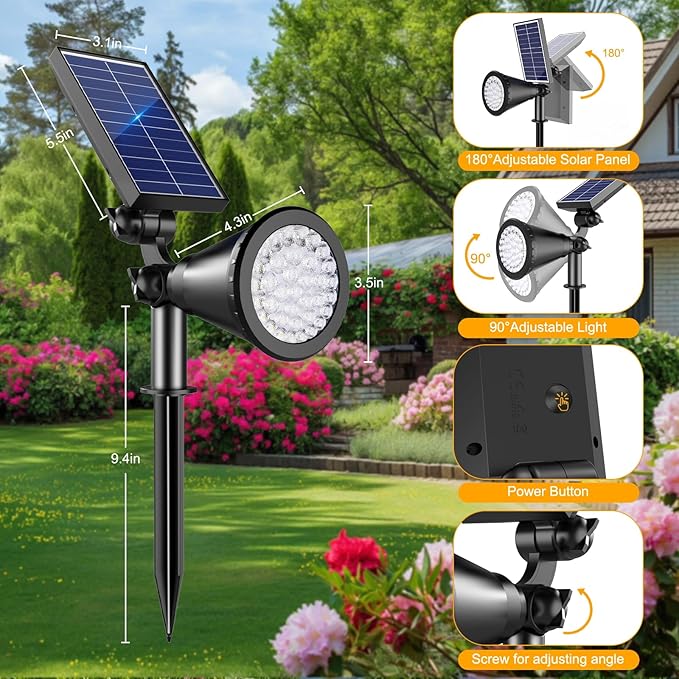 Solar Color Changing Lights, 2 Modes Solar Spotlights Outdoor Waterproof Ip65, Outdoor Lights for Outside Yard Garden Landscape Pathway Tree Decorations- 2 Pack (Multicolor)