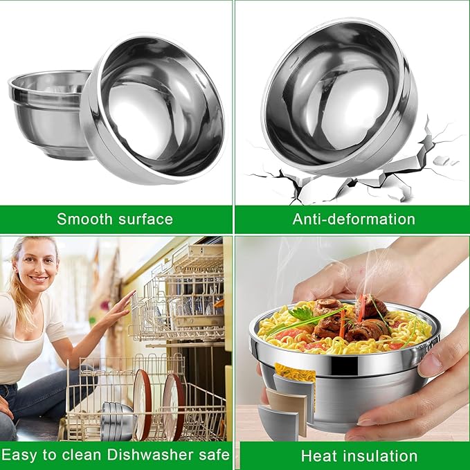 20 Pack 304 Stainless Steel Bowls Set 13oz Metal Double Walled Insulated Snack Mixing Lightweight Multipurpose Toddler Dinner Bowls for Ice Cream, Cereal, Snack