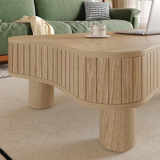 42.5'' Modern Lift Top Coffee Table for Living Room, Solid Natural Wood Center Table, Fluted Panel Design, Storage Compartments, 42.5x27.2 Inch Surface, Hydraulic Lift Mechanism, Easy Assembly